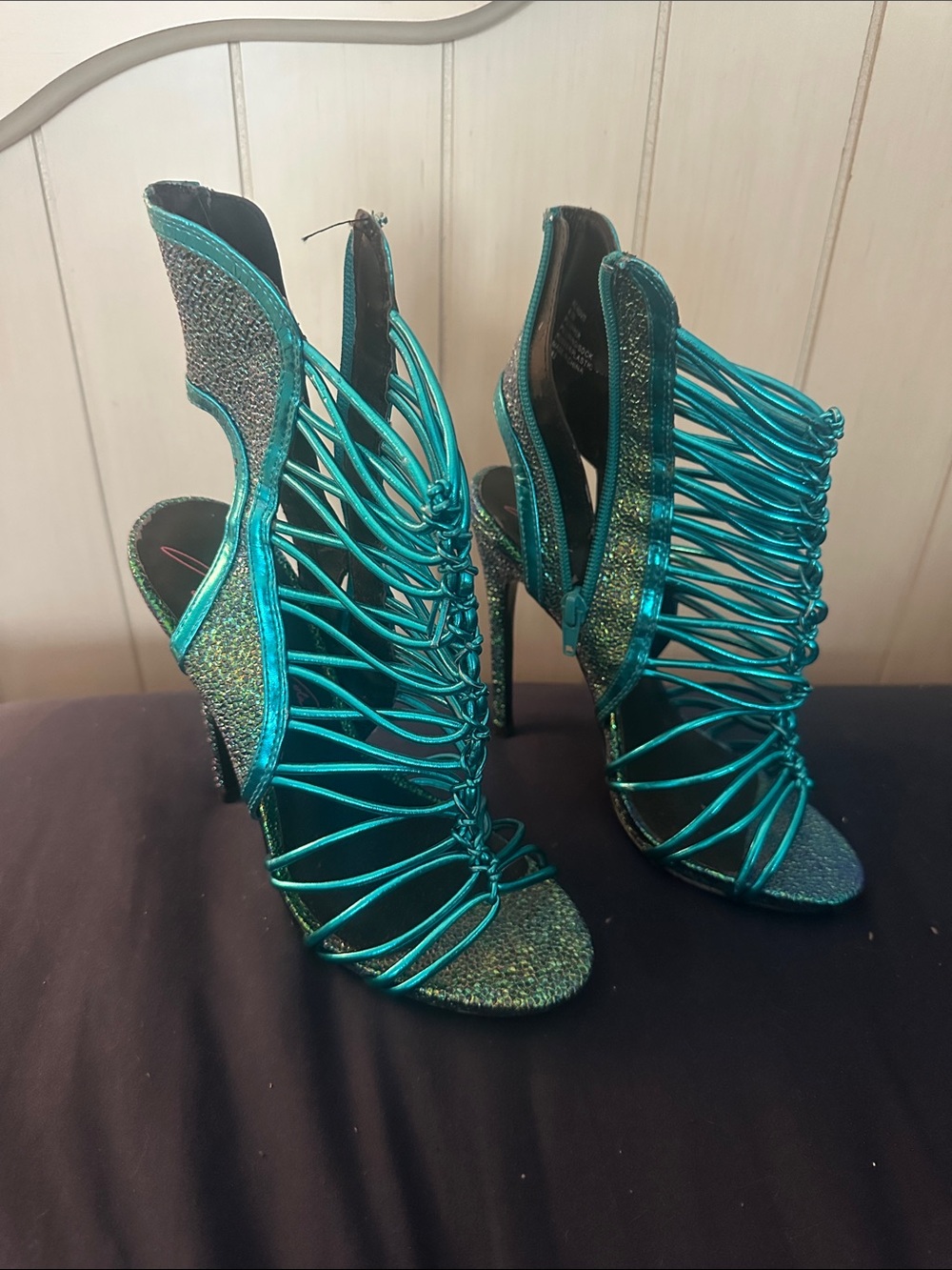 Steve Madden Teal Strappy Glitter Cage High Heels